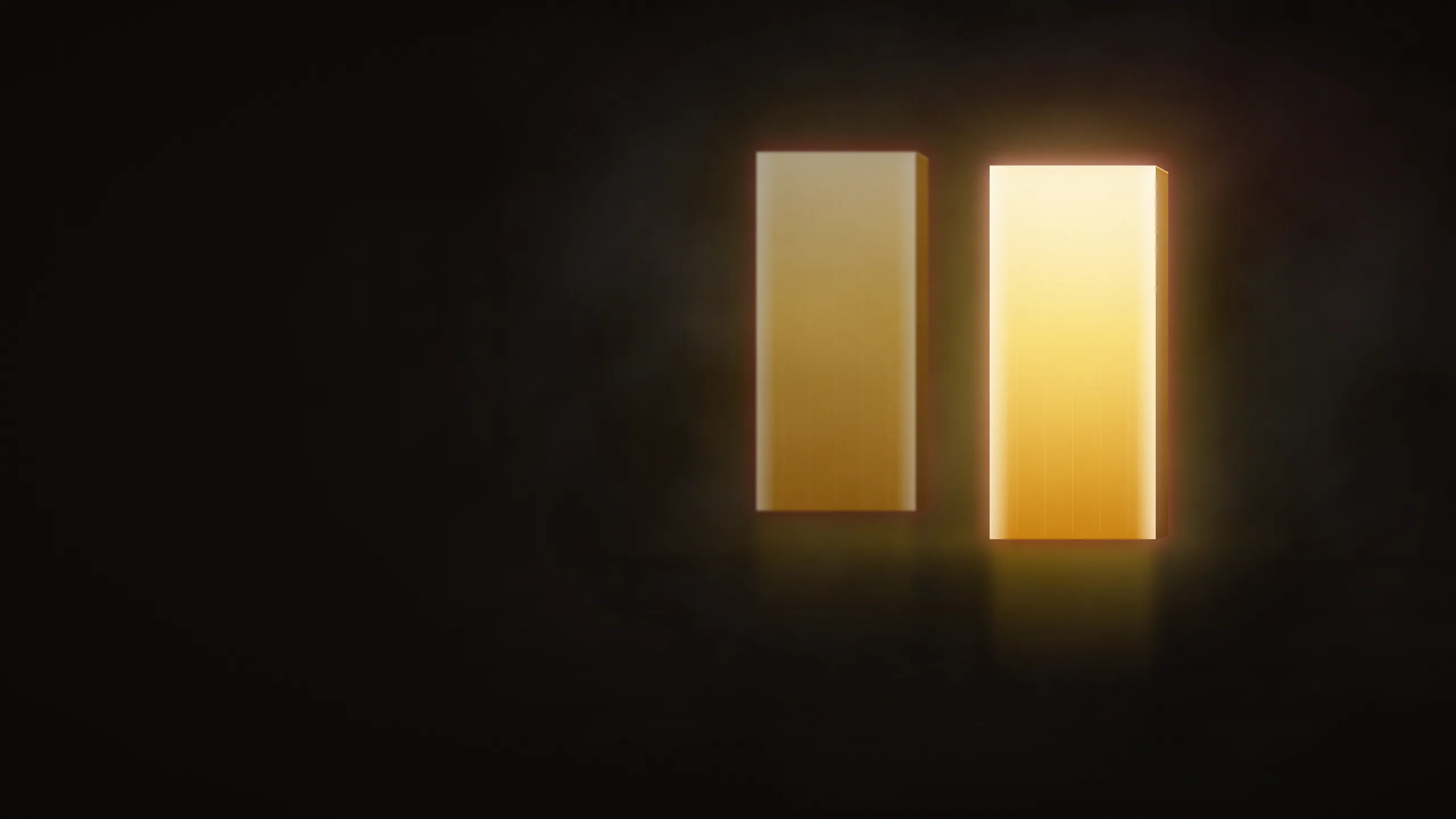 Two tall panels of light standing side by side, one slightly forward of the other.