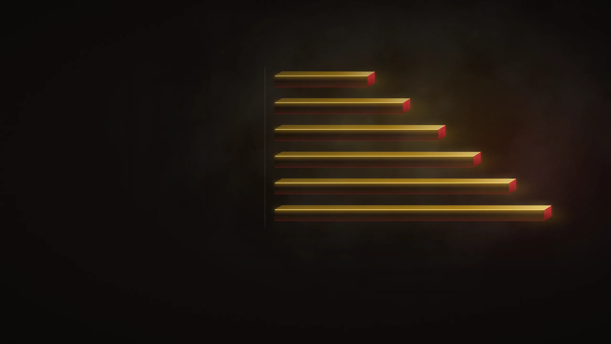 Horizontal bars of graduated length floating in dark space, edge-lit in gold.